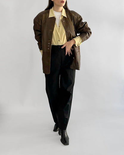 80s Tyrolean Distressed Brown Leather Jacket