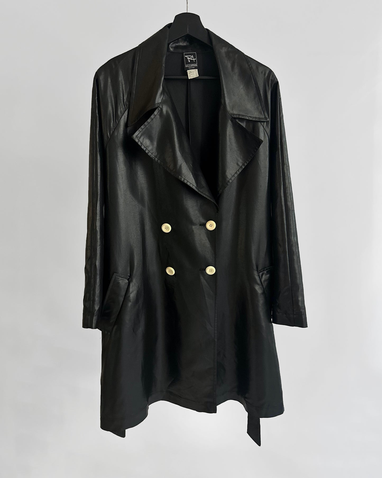 80s Italian Black Double-Breasted Trench Coat – By Paola Antonini