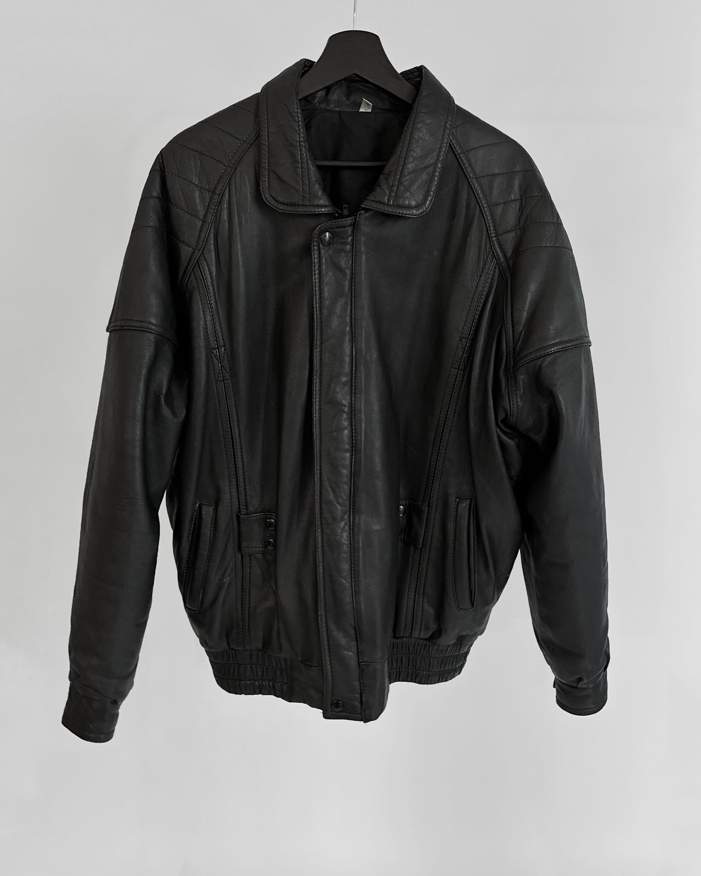80s Black Leather Bomber Jacket