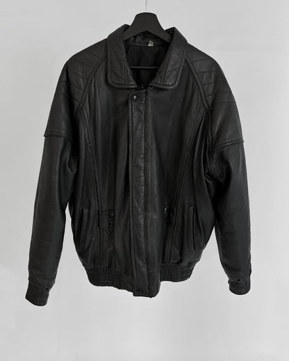 80s Black Leather Bomber Jacket