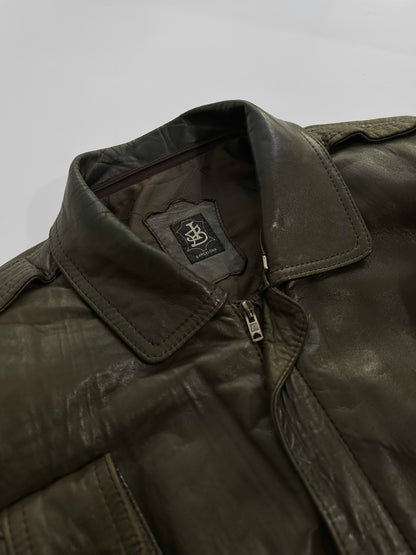 80s Sheepskin Leather Brown Bomber Jacket