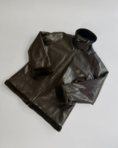 2000s Faux Leather Jacket with Faux Fur Collar