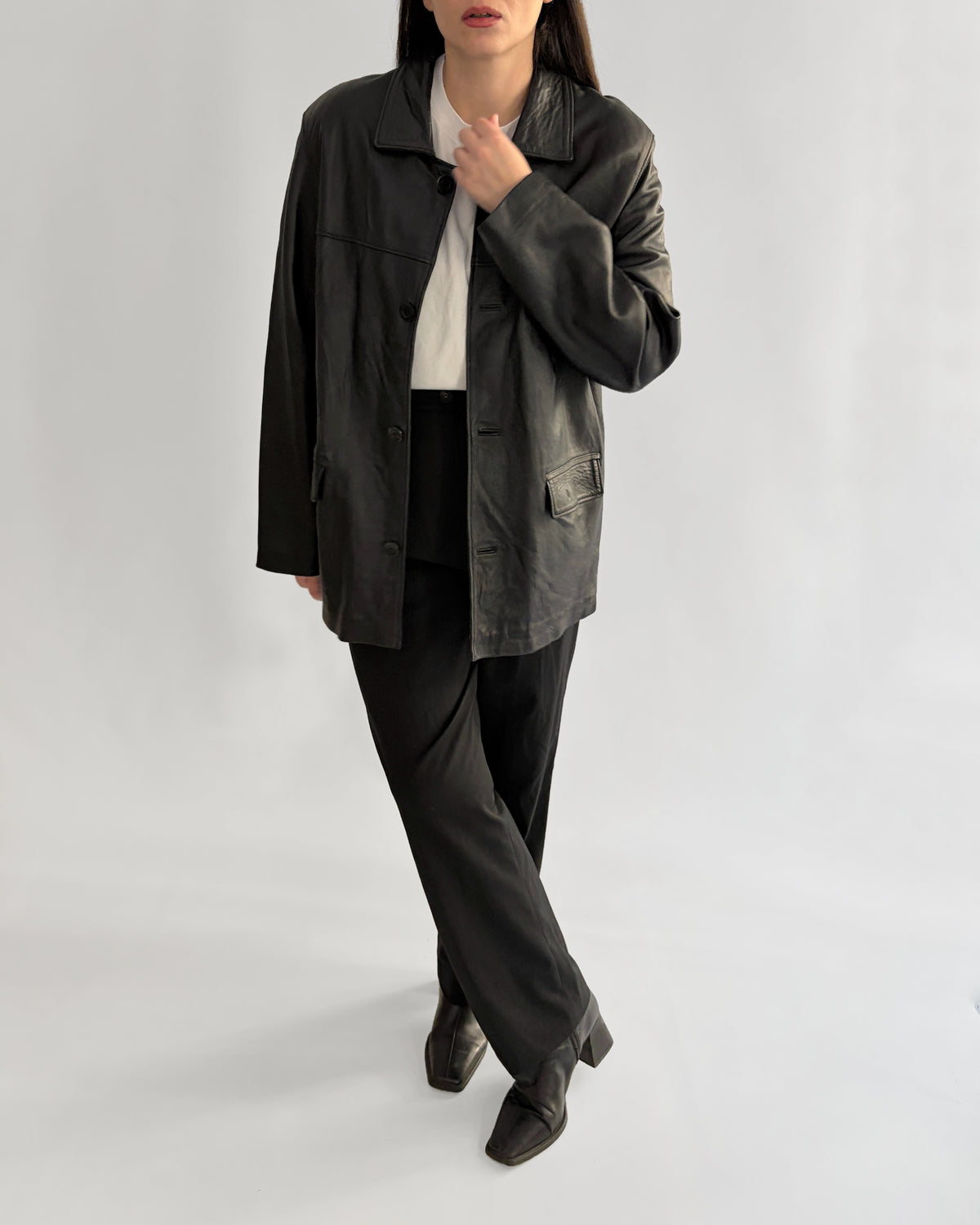 Vintage 1990s Black Sheepskin Leather Jacket