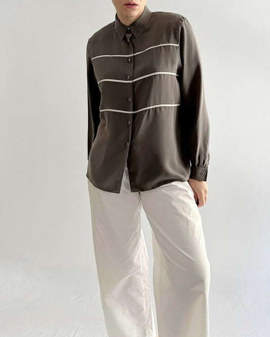 90s Grey Blouse with White Trim