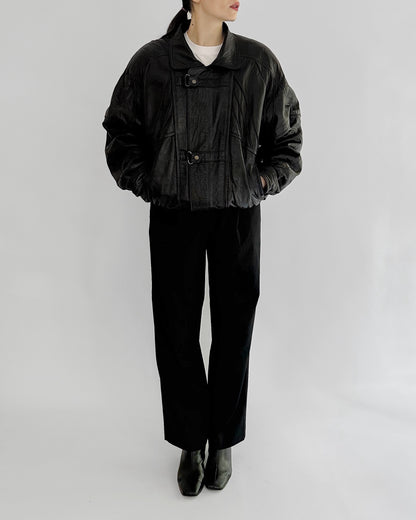 80s Black Leather Bomber Jacket