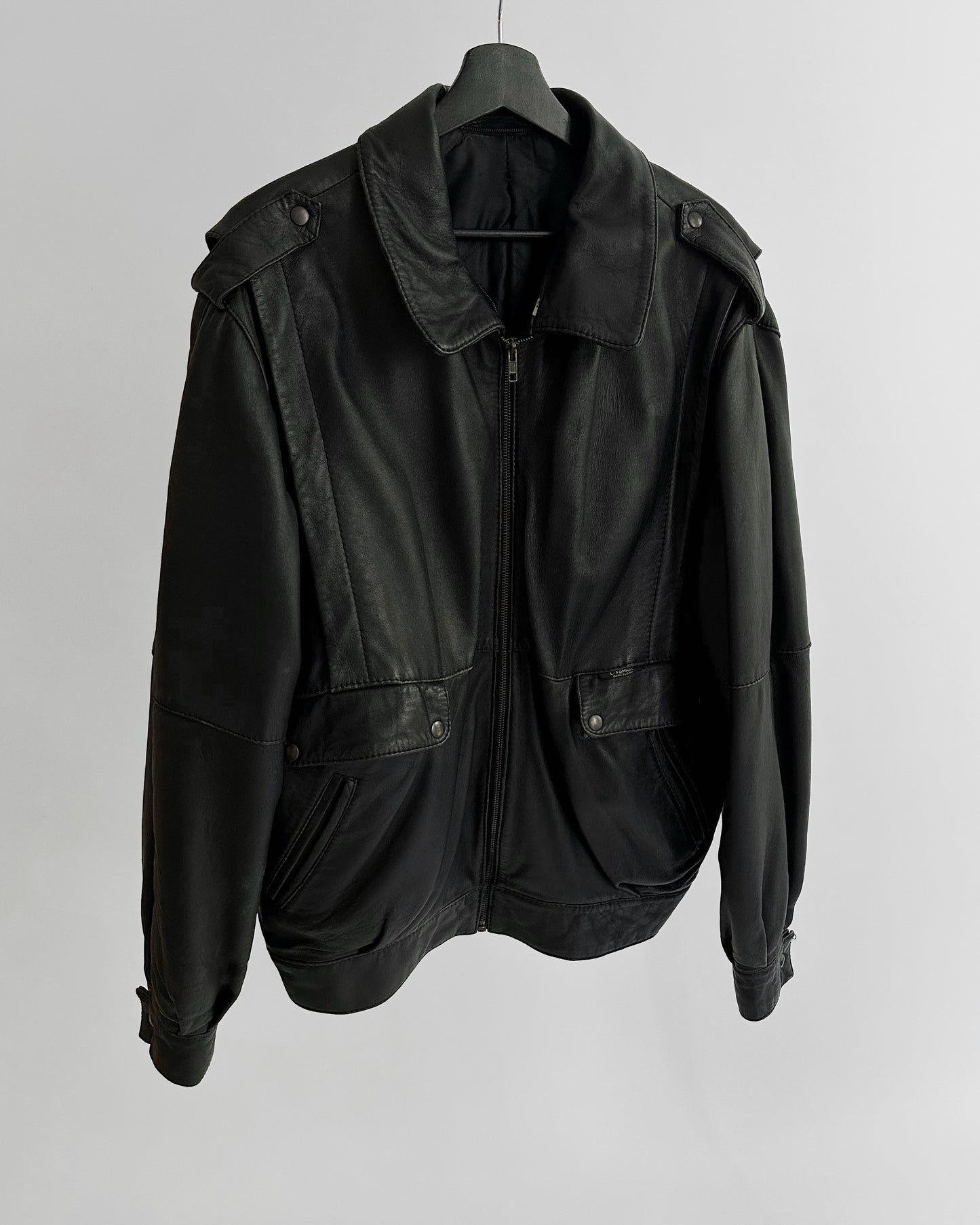 80s Black Lamb Leather Bomber Jacket – Made in Spain