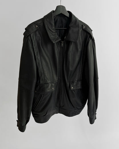 80s Black Lamb Leather Bomber Jacket – Made in Spain