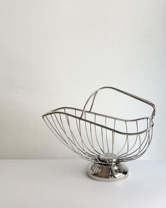 Vintage 1960s–70s Silver Plated Wine Basket Bottle Holder