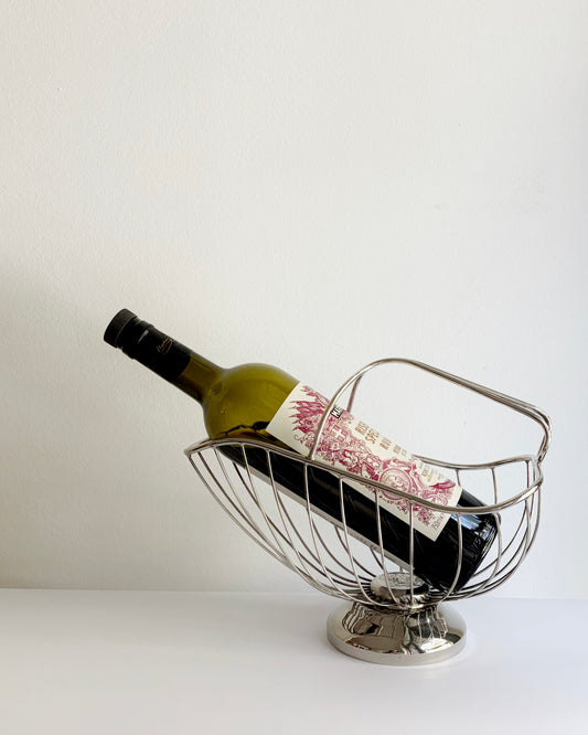 Vintage 1960s–70s Silver Plated Wine Basket Bottle Holder
