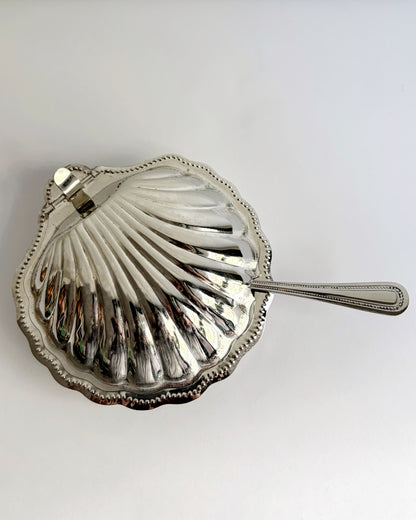 Vintage 1960s Silver Shell Butter Dish with Milk Glass Insert