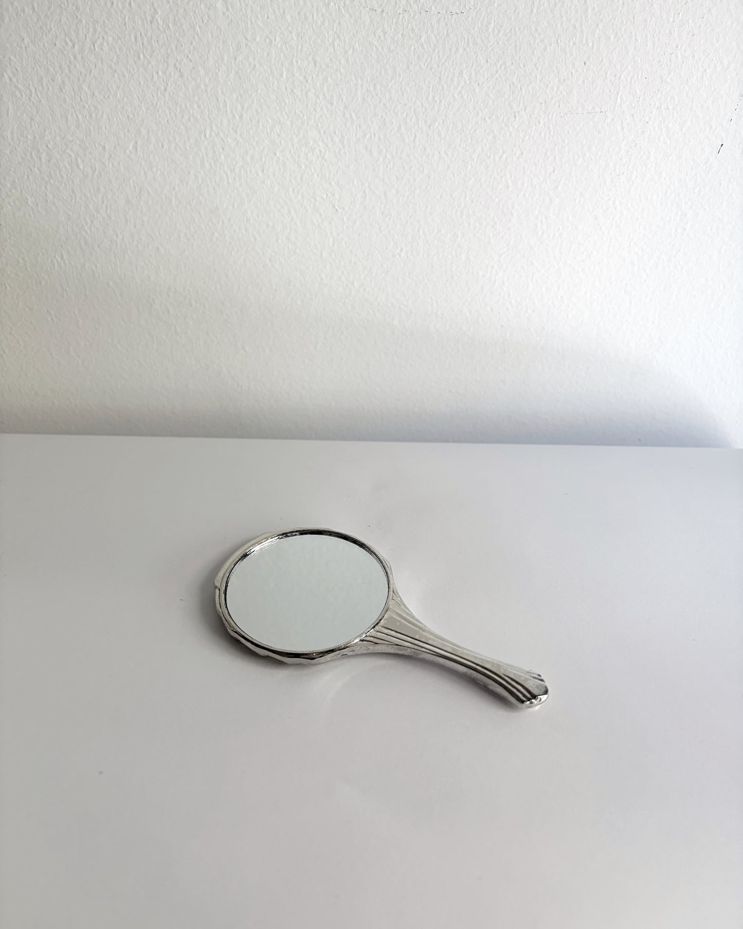Vintage 1970s Silver Plated Art Deco Style Hand Mirror