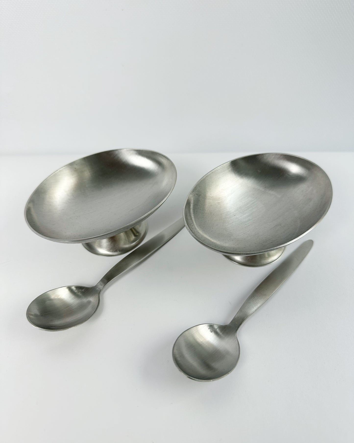 Vintage 1970s Stainless Steel Dessert Coupes with Spoons – Set of 2, 4, 6