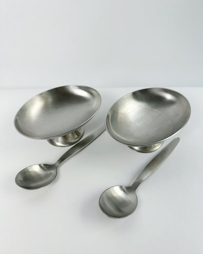 Vintage 1970s Stainless Steel Dessert Coupes with Spoons – Set of 2, 4, 6