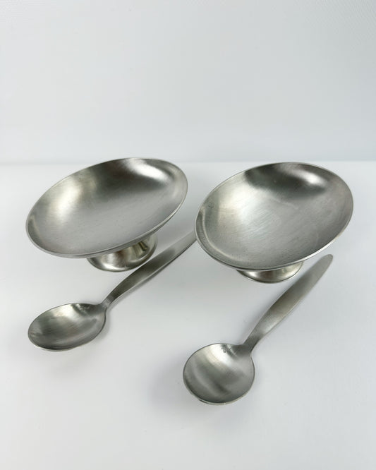 Vintage 1970s Stainless Steel Dessert Coupes with Spoons – Set of 2, 4, 6