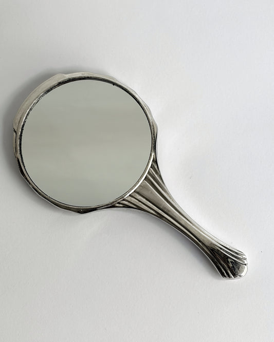 Vintage 1970s Silver Plated Art Deco Style Hand Mirror