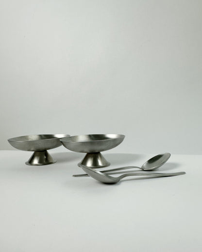 Vintage 1970s Stainless Steel Dessert Coupes with Spoons – Set of 2, 4, 6