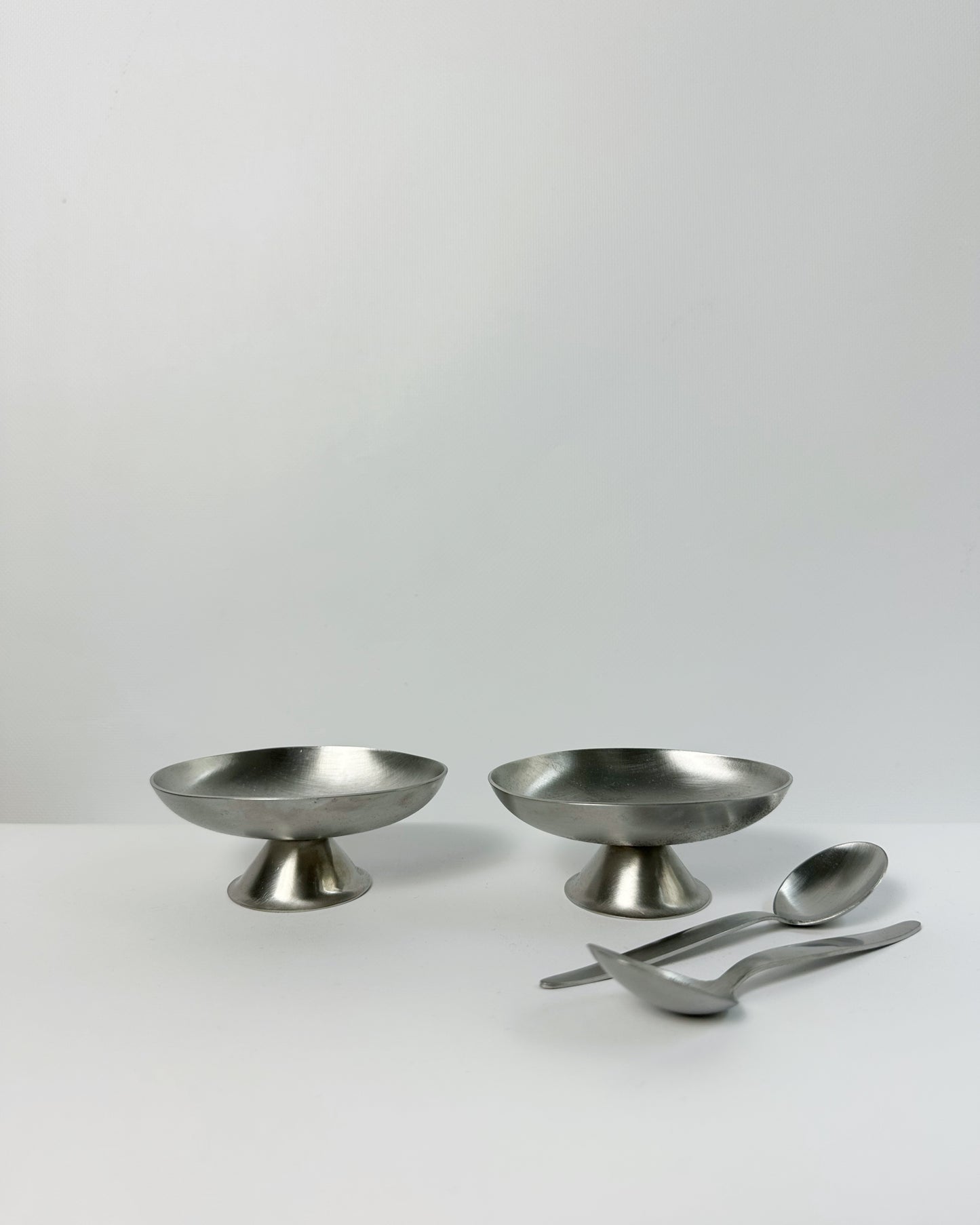 Vintage 1970s Stainless Steel Dessert Coupes with Spoons – Set of 2, 4, 6