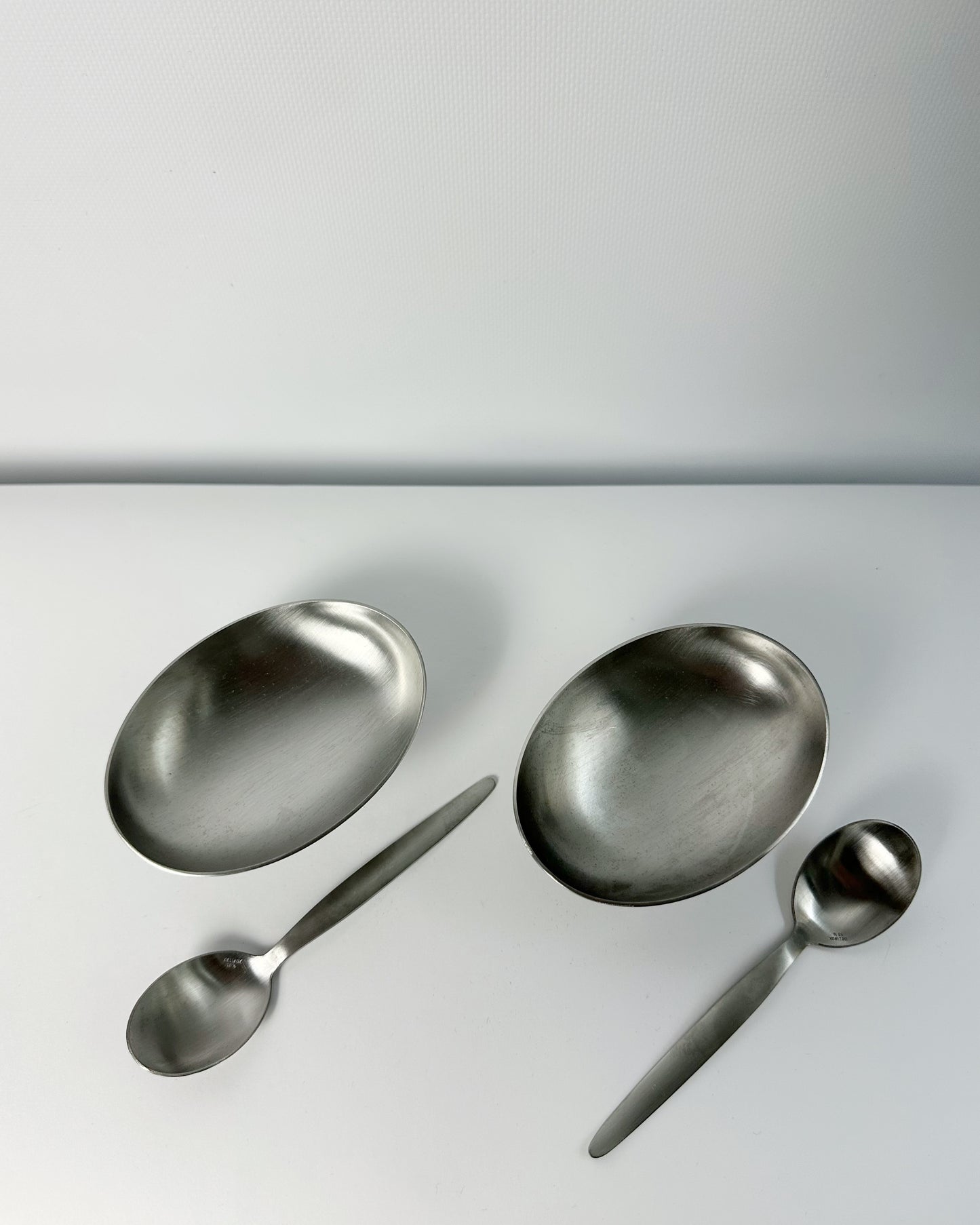 Vintage 1970s Stainless Steel Dessert Coupes with Spoons – Set of 2, 4, 6