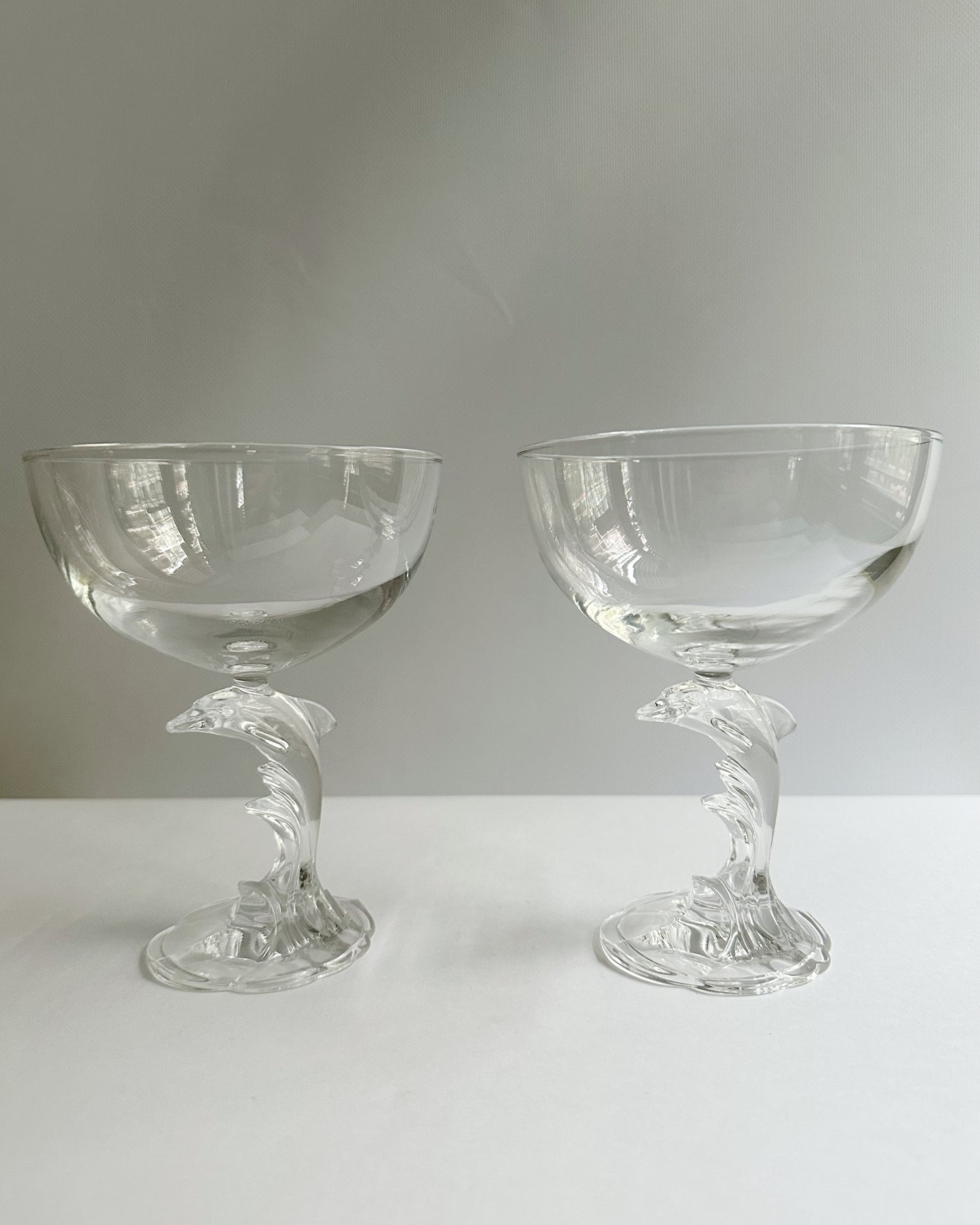 Vintage 1980s French Dolphin Stem Glasses – Set of 2