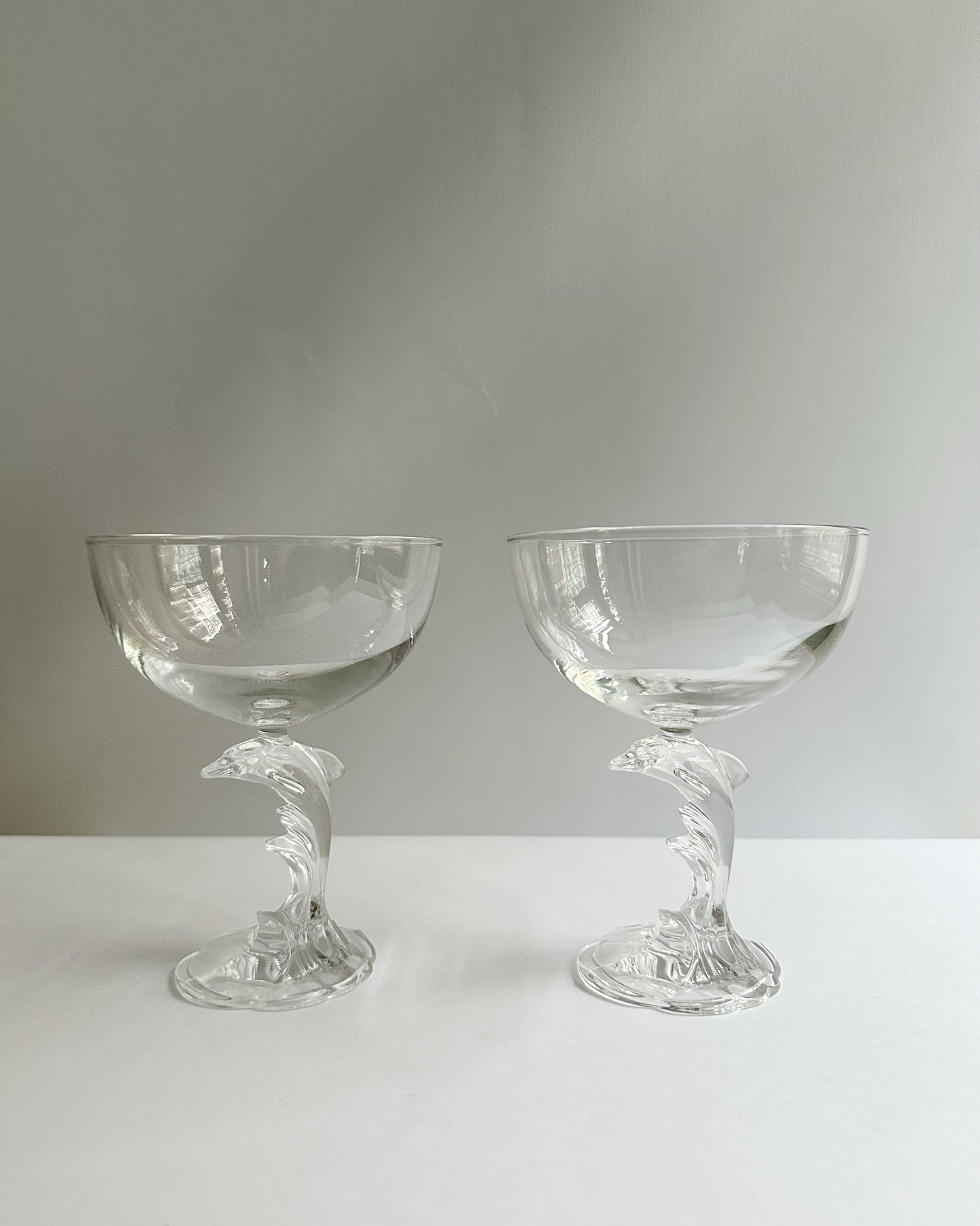 Vintage 1980s French Dolphin Stem Glasses – Set of 2