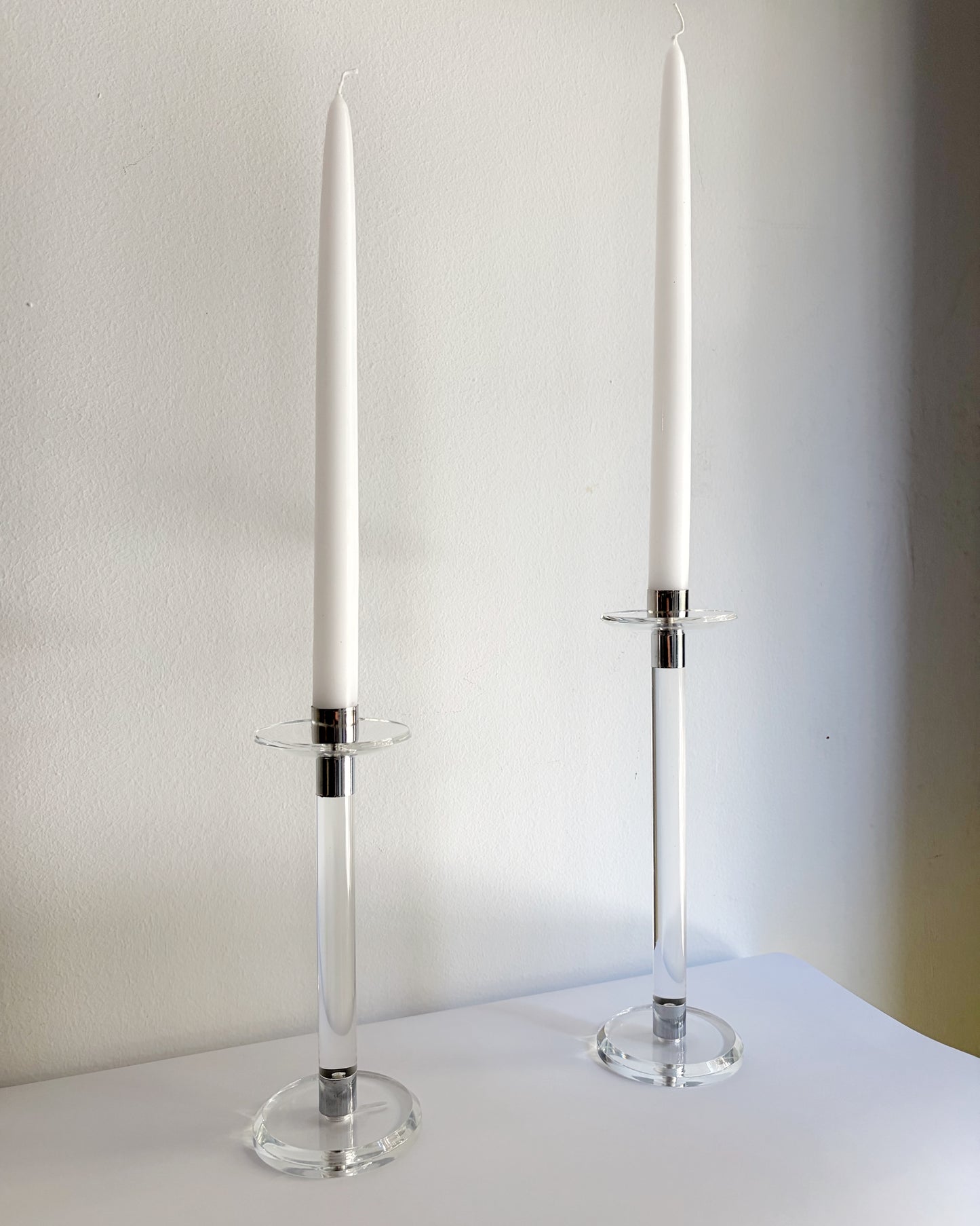Vintage 1970s Lucite and Chrome Candlesticks