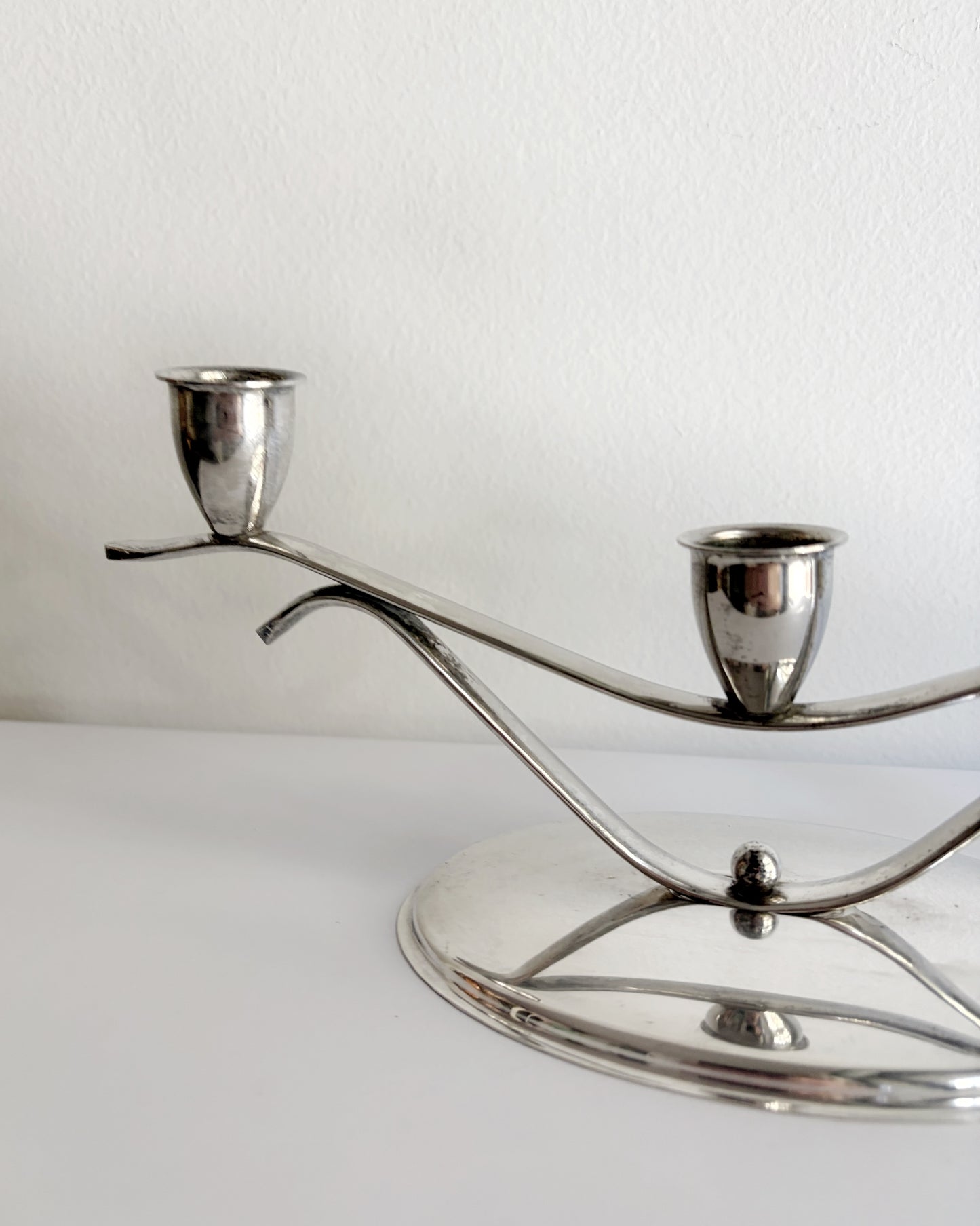 Vintage Mid-Century Silver Plated Three-Arm Candelabra