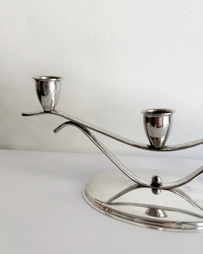 Vintage Mid-Century Silver Plated Three-Arm Candelabra