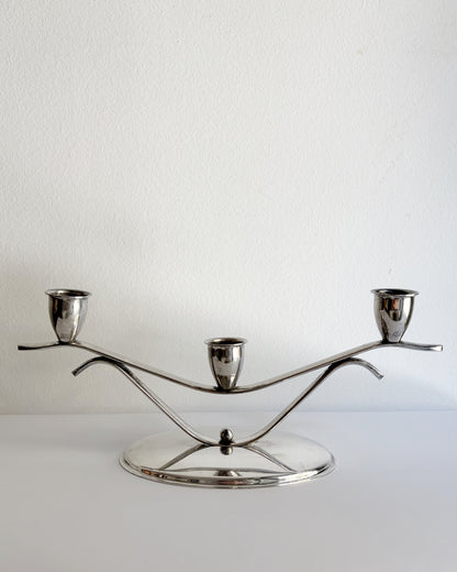 Vintage Mid-Century Silver Plated Three-Arm Candelabra