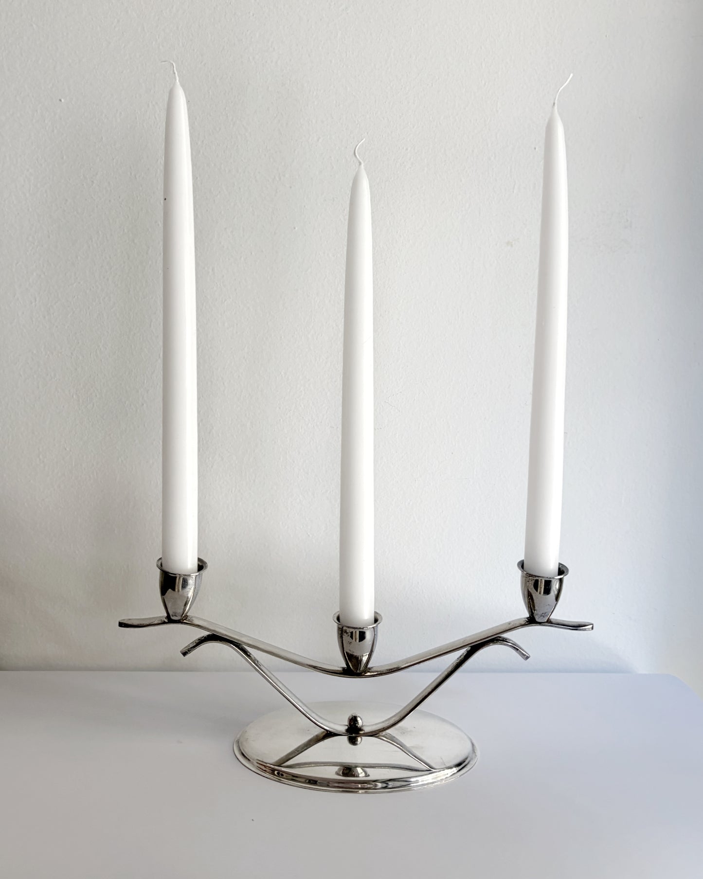 Vintage Mid-Century Silver Plated Three-Arm Candelabra