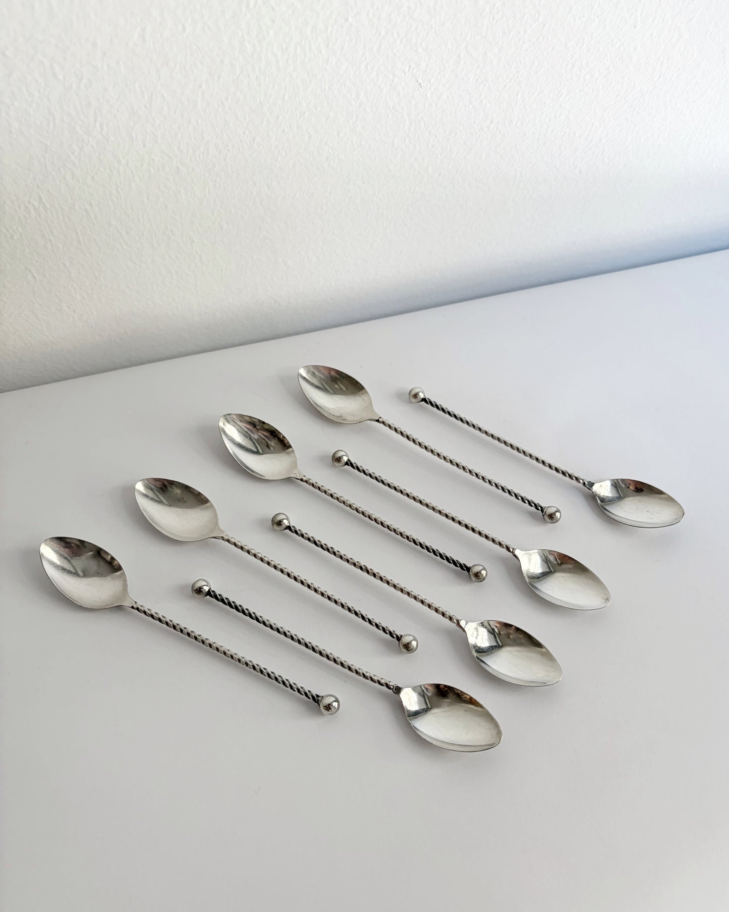 Antique Silver Plated Twisted Coffee Spoons – Set of 4 / 8