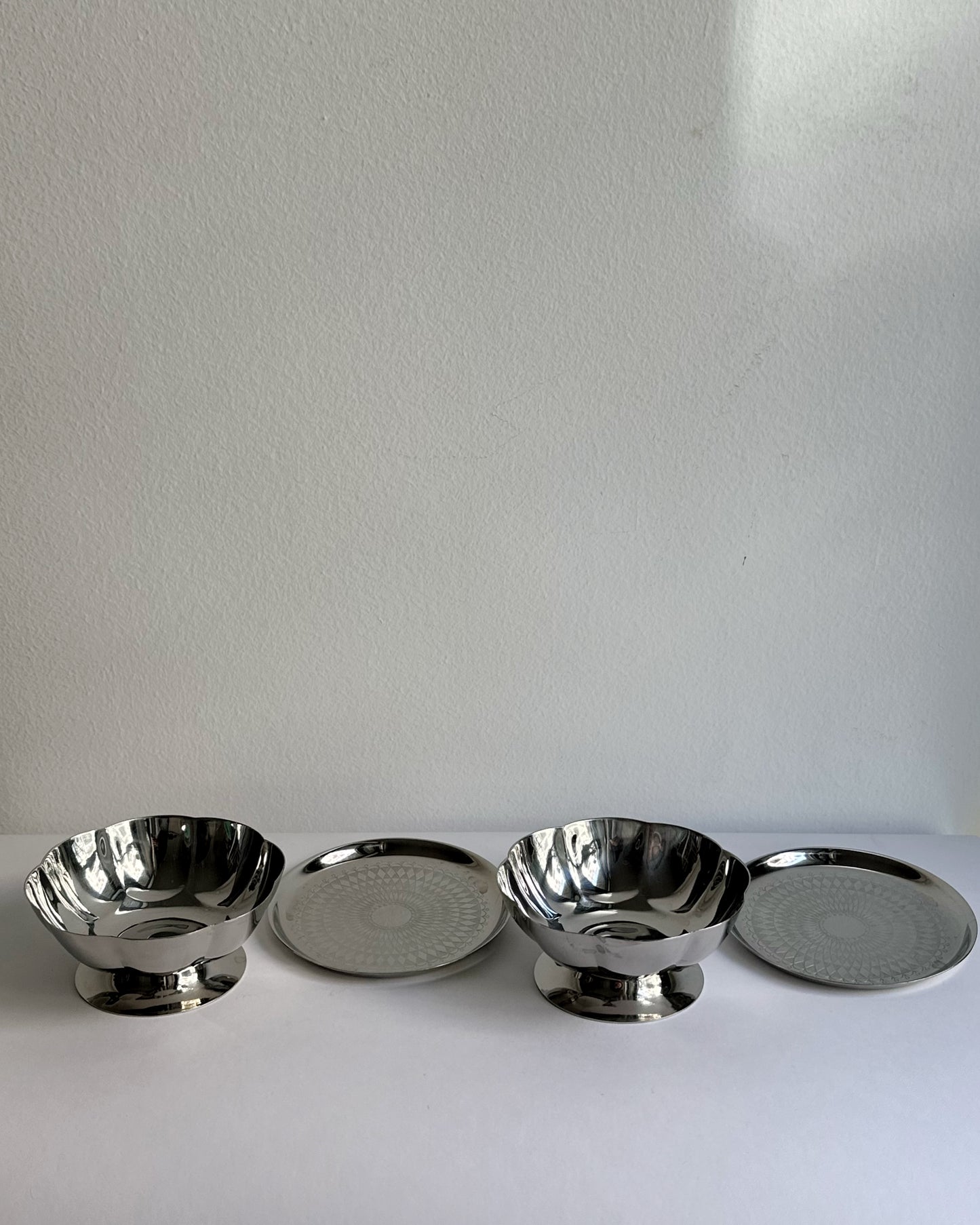 Vintage 1970s Stainless Steel 18/10 Cups and Saucers Set – Set of 2, 4, 6