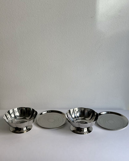 Vintage 1970s Stainless Steel 18/10 Cups and Saucers Set – Set of 2, 4, 6