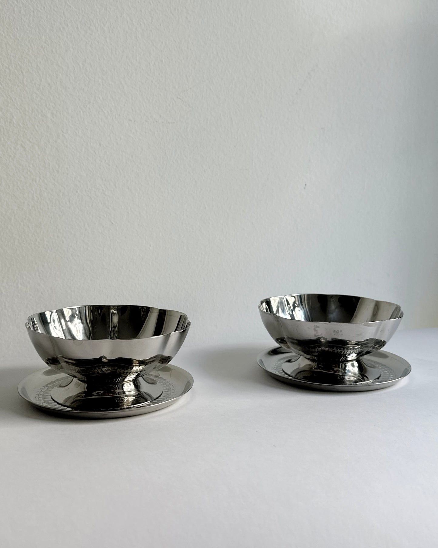 Vintage 1970s Stainless Steel 18/10 Cups and Saucers Set – Set of 2, 4, 6