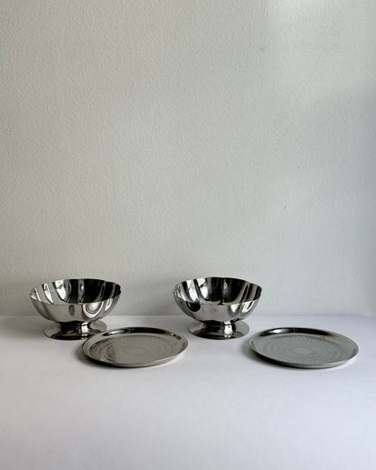 Vintage 1970s Stainless Steel 18/10 Cups and Saucers Set – Set of 2, 4, 6