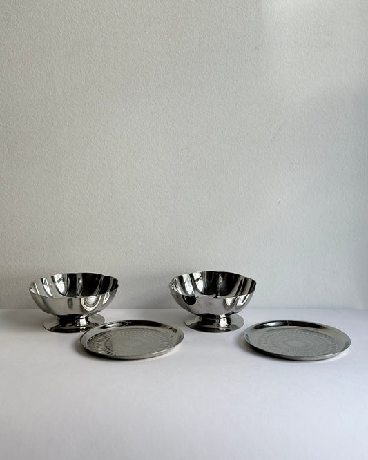 Vintage 1970s Stainless Steel 18/10 Cups and Saucers Set – Set of 2, 4, 6