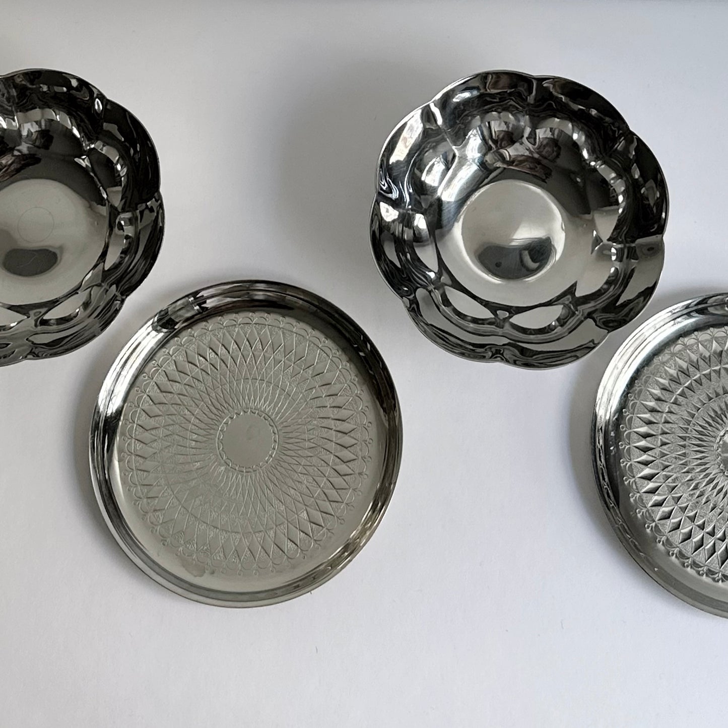 Vintage 1970s Stainless Steel 18/10 Cups and Saucers Set – Set of 2, 4, 6