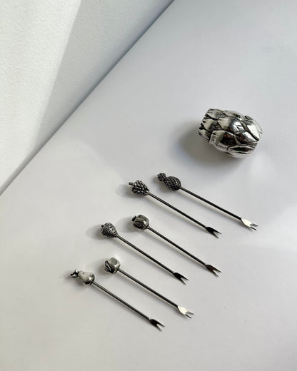 Vintage 1960s Silver Plated Cocktail Picks Set with Holder