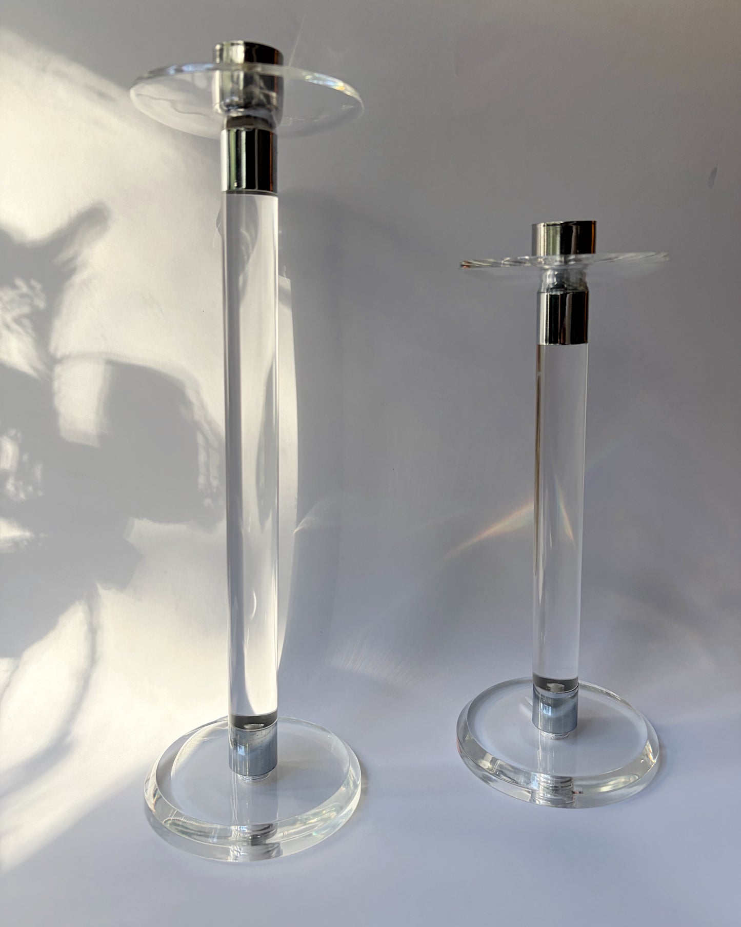 Vintage 1970s Lucite and Chrome Candlesticks