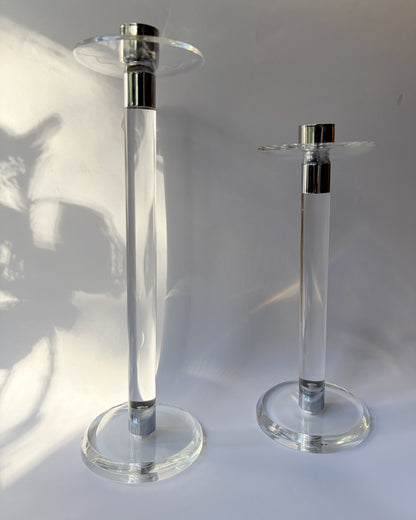 Vintage 1970s Lucite and Chrome Candlesticks