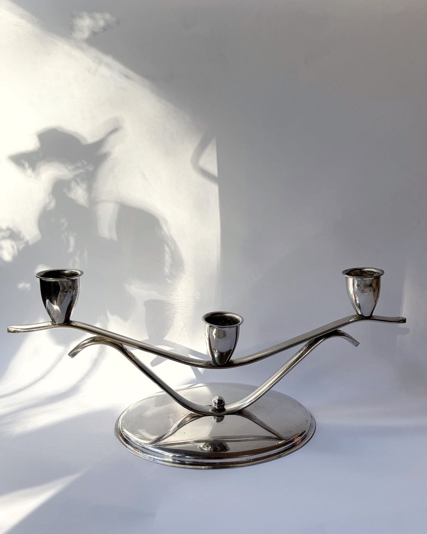 Vintage Mid-Century Silver Plated Three-Arm Candelabra
