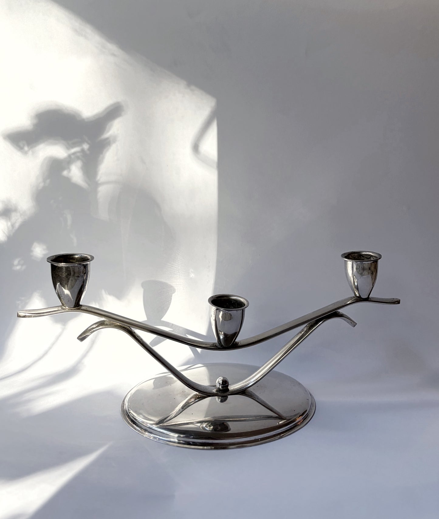 Vintage Mid-Century Silver Plated Three-Arm Candelabra