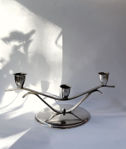 Vintage Mid-Century Silver Plated Three-Arm Candelabra