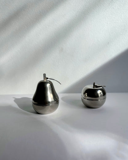 Vintage 1970s Silver Plated Apple & Pear Trinket Boxes