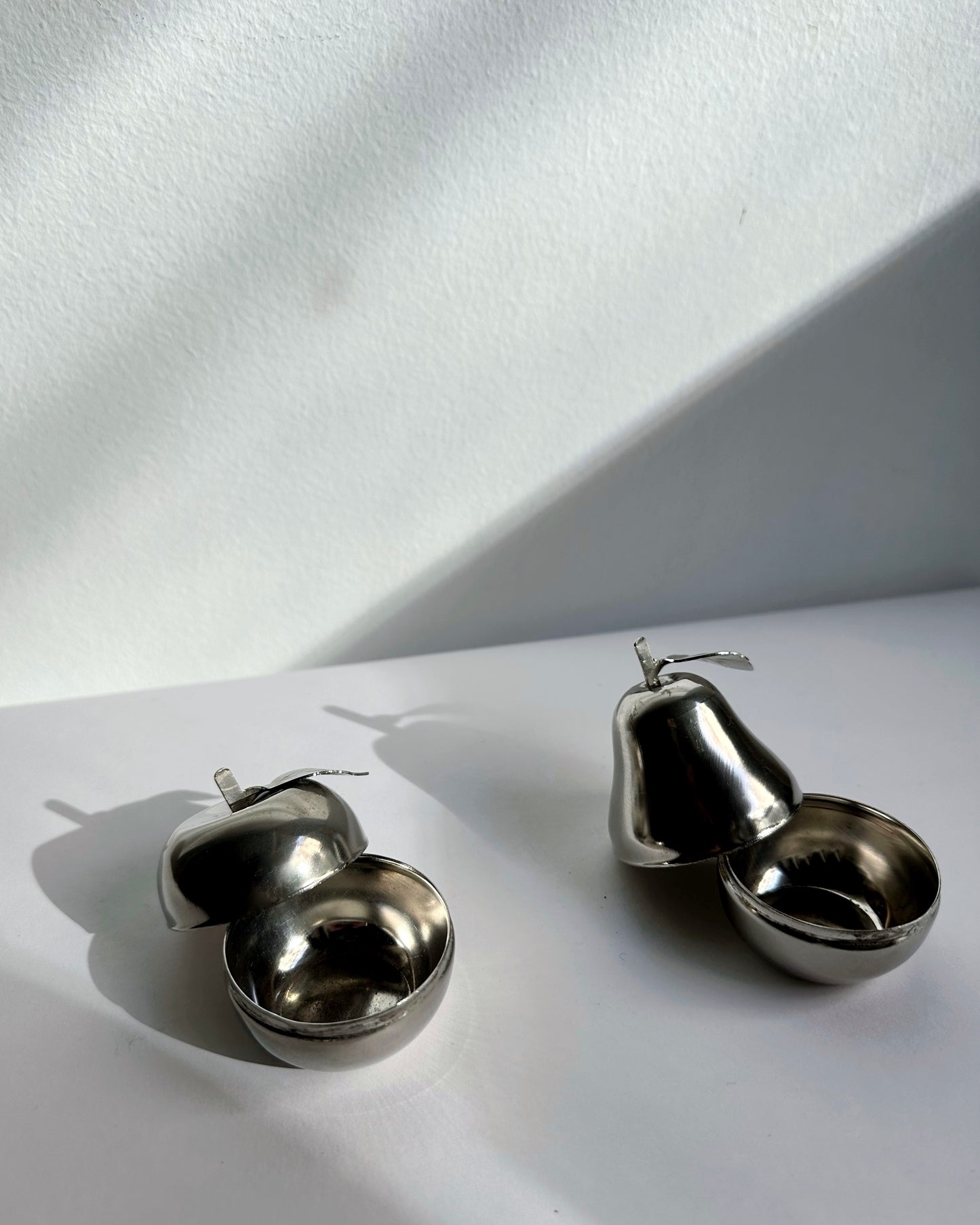 Vintage 1970s Silver Plated Apple & Pear Trinket Boxes