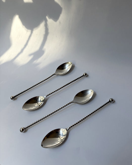 Antique Silver Plated Twisted Coffee Spoons – Set of 4 / 8