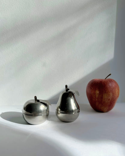 Vintage 1970s Silver Plated Apple & Pear Trinket Boxes