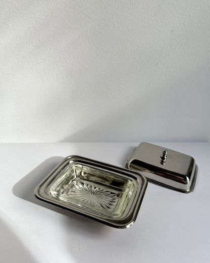 Vintage 1960s Silver Plated Butter Dish Set