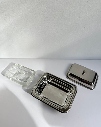 Vintage 1960s Silver Plated Butter Dish Set