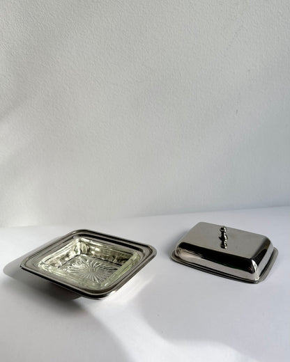 Vintage 1960s Silver Plated Butter Dish Set