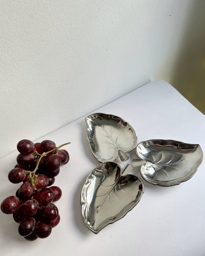 Vintage 1980s Silver Tone Leaf Shaped Dishes – Set of 3